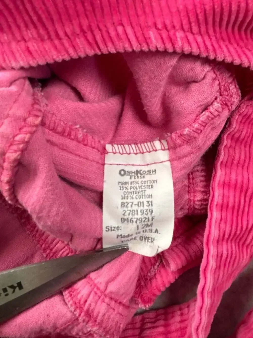 OshKosh B'gosh Vestbak Pink Corduroy Bubble Overalls Floral Bow Vintage